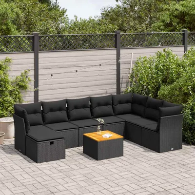 Produktbild von CLORIS 9-tlg. Garten-Sofagarnitur mit Kissen Schwarz Poly Rattan - Sitzgruppe 3325772