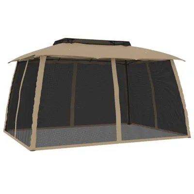 Produktbild von Pavillon mit Doppeldach & Netzwänden Taupe 3,93x2,93 m Stahl