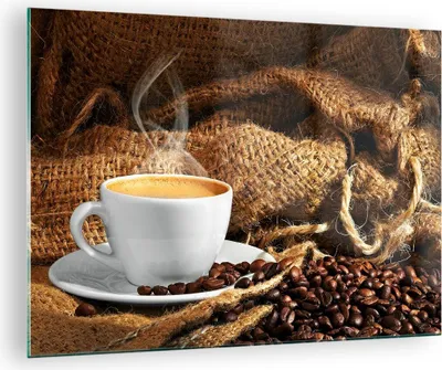 Produktbild von Bilder auf glas - Cappuccino Tasse Körner Beutel - 70x50cm - Glasbilder - Wandbilder - Kunstdruck - zum Aufhängen bereit - Wanddekoration aus Glas - Glas Bilder - Wandbild auf Glas - GAA70x50-2383