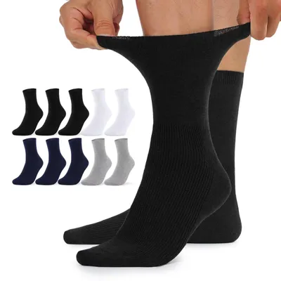Produktbild von TUUHAW Diabetikersocken Herren 47-50 Diabetiker Socken 10 Paar ohne Gummi Comfort Baumwolle Schwarz Weiß Grau Dunkelblau Herrensocken Gesundheitssocken ohne Bund ohne Gummibund – Schwarz*3+Weiß*2+Grau