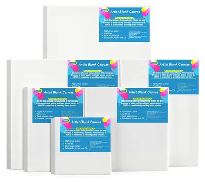 Produktbild von TRANKIELO® - 6-teiliges Leinwand-Set - Verschiedene Größen von Leinwänden für Acryl- und Ölfarben - Baumwolle mit Holzrahmen