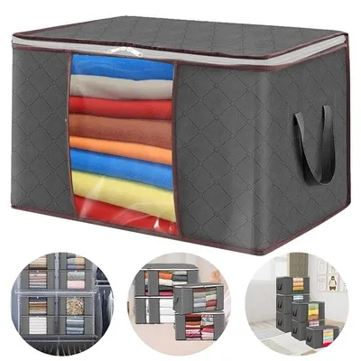 Productafbeelding van Opbergtas voor kleding, gemaakt van vliesmateriaal, afmetingen 60x40x35 cm, 12 stuks, rechthoekige vorm, herbruikbaar en opvouwbaar design