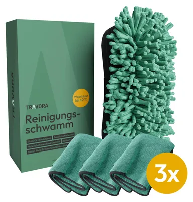 Produktbild von Großer Autoschwamm 3er Set Mikrofasertücher für schonende Reinigung