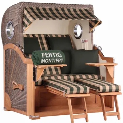Produktbild von Strandkorb Baltikum Teak PE Grey 2,5 Sitzer Volllieger mit Bullaugen