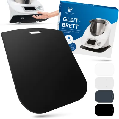 Obrázek produktu pro Kluzná deska Villkin kompatibilní s Thermomix TM5 a TM6 | Snadné přemisťování a bezpečné postavení | Vysoce kvalitní akrylové sklo | Černá barva