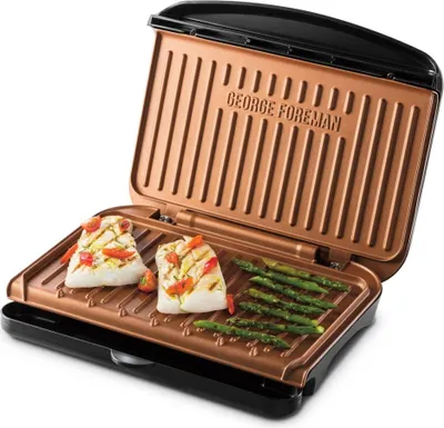 Productafbeelding van George Foreman 25811-56, Zwart, Koper, Rechthoekig, Deksel met scharnier, 4 poten, Vermogen, Klaar voor gebruik, 1630 W