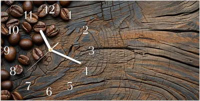 Produktbild von Wanduhr aus Glas mit Motiv Kaffeebohnenholz- 60 x 30 cm - inkl. Aufhängesystem