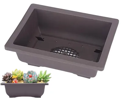Obrázek produktu pro Obdélníkový plastový květináč, 16,5x12x6cm, květináč na sukulenty s drenážním otvorem, hnědý, zesílený květináč pro vnitřní i venkovní použití