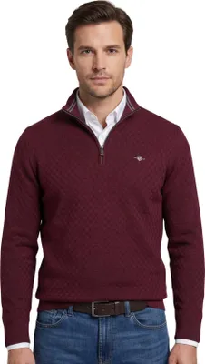 Produktbild von Gant Pullover rot uni normale Passform Baumwolle mit halbem Reißverschluss