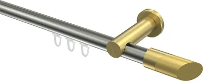 Produktbild von Interdeco Innenlaufstange / Gardinenstange mit Innenlauf Edelstahl-Optik / Messing-Optik, Typ Platon Verano (Schräge Bicolor), 20 mm Ø 1-läufig, 280 cm
