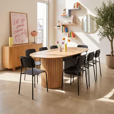 Immagine prodotto di Tavolo da pranzo con piano in MDF impiallacciato in rovere - Oviala Naya