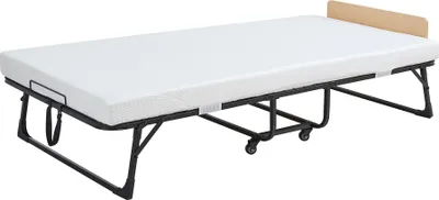 Obrázok produktu pre Kovová sklápacia posteľ "Lustendi" s matracom 200 x 90 cm na kolieskach max. 150 kg čierna / dubový vzhľad