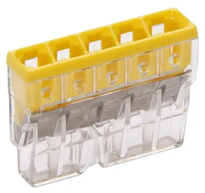 Obrázek produktu pro Kлемová svorkovnice, 5-pólová, žlutá, pro vodiče o průřezu 0,5-2,5 mm², 10 kusů