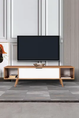 Image de Skye Decor, support TV de haute qualité (lot de 3), en noyer et blanc, 160 cm | 100% mélaminé