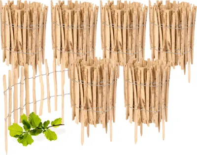 Produktbild von Gartenzaun zum Stecken aus Haselnüsse Zaun Garten Staketenzaun Beeteinfassung Holz GD-0156 (6 Stück, 35 cm x 500 cm)