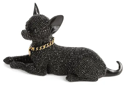 Zdjęcie produktu dla Czarna figurka chihuahua 19x8x10 cm ze złotą obrożą