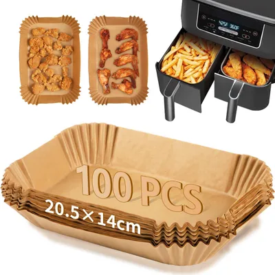 Produktbild von 100 Blatt Backpapier für Heißluftfritteusen, rechteckige Backpapiereinsätze für die Ninja Dual Zone AF300UK, AF300EU und AF400UK, Zubehör für Heißluftfritteusen mit Salzstreuer, Turm