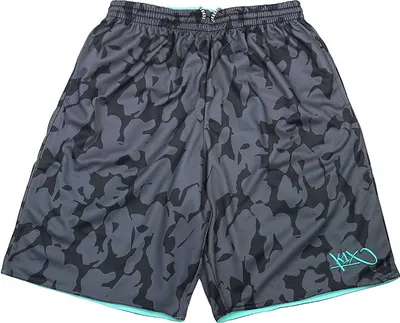 Produktbild von K1X Basketball | Core Reversible Shorts mit 3 Taschen, Farbe:Black Camo / Mint, Kleidergröße:M