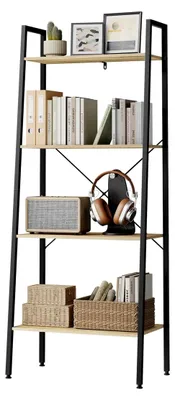 Produktbild von Standregal Leiterregal Bücherregal mit 4 Ablagen für Wohnzimmer und Schlafzimmer (weiß + Hell Eiche, 60 x 35 x 148 cm)