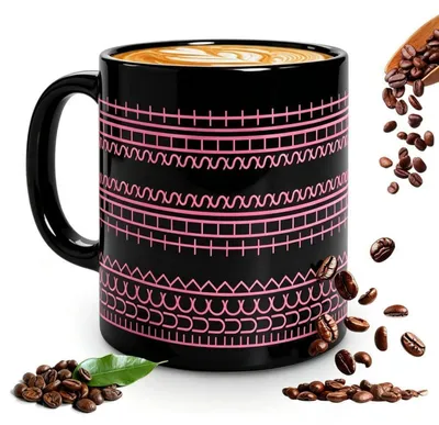Image de Tasse à café en céramique de 350 ml avec un message caché, noire et rose