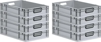 Produktbild von SuperSparSet 8x Eurobox NextGen Color | HxBxT 12x40x60cm | 23 Liter | Griffe schwarz offen | Glatter Boden | Grau | Eurobehälter, Transportbox, Transportbehälter, Stapelbehälter