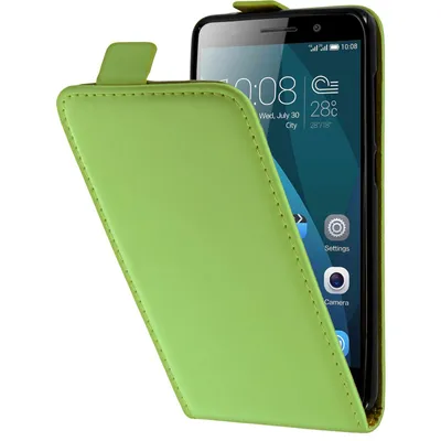 Produktbild von PhoneNatic Kunst-Lederhülle kompatibel mit Huawei Honor 4x - Flip-Case grün + 2 Schutzfolien