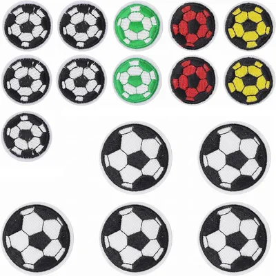 Produktbild von Fußball Patches zum Aufbügeln, 16 Stück, 2 Größen, 4 Farben, für Kinderkleidung
