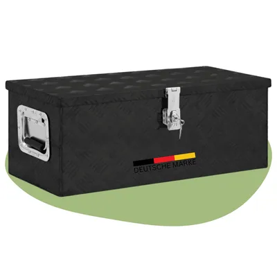 Produktbild von DELUKE® Aluminiumbox mit Deckel - Abschließbar | Alubox Deichselbox Alu Anhängerbox Werkzeugkiste Metall Transportbox Metallkiste, 70x31x27cm Schwarz