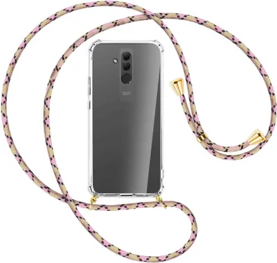 Produktbild von Handykette Backcover-Schutzhülle mit Band (Metall goldfarben) für Huawei Mate 20 lite - rosa Karo