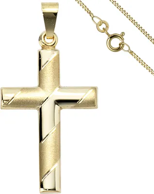 Produktbild von Schmuck-Set, Kreuz mit Streifen auf 1,3mm Panzerkette 333 Gold Gelbgold, 45cm