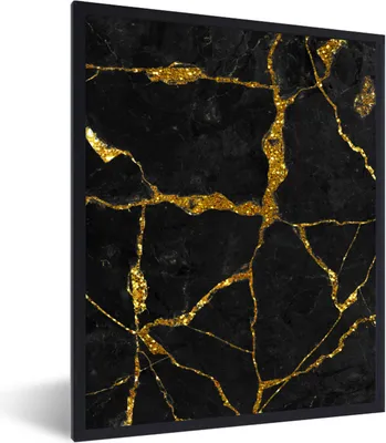 Produktbild von MuchoWow® Gerahmtes Poster Marmor - Gold - Schwarz - Marmoroptik - Glitter 60x80 cm - Poster mit Schwarzem Bilderrahmen Wandposter Rahmen Foto Bilder - Premium - Wanddeko Wohnzimmer