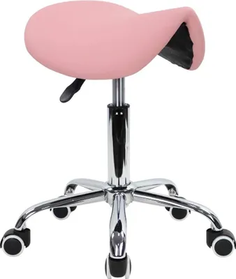 Image de Chaise de travail pivotante réglable en hauteur - tabouret à roulettes - chaise de bureau avec siège selle rose