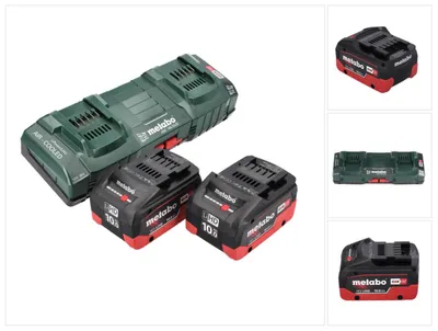 Immagine prodotto di Set di batterie Metabo 18V: 2 batterie LIHD da 10,0Ah + caricabatterie doppio ASC 145 DUO - Sistema CAS