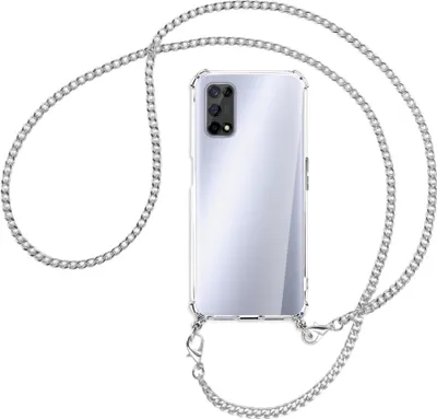 Produktbild von Handykette Backcover-Schutzhülle mit Band (Metall silberfarben) für Realme 7 5G / V5 5G - silberfarbene Kette