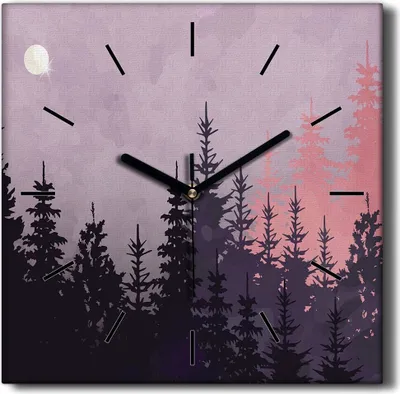 Produktbild von Coloray Hodiny Unikátní 30x30 cm  Tiché hodiny Pro obývací pokoj a kuchyň Nástěnné hodiny Plátno Černé ručičky hodin - Forest Moon Sky