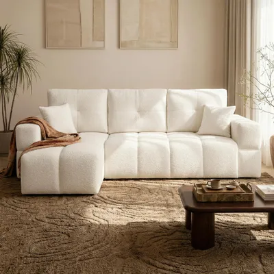 Produktbild von Universelles Ecksofa Casidi L mit Schlaffunktion Centaur 01 Creme Boucle Bettkasten