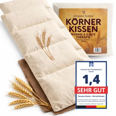 Produktbild von Strauss Home® Körnerkissen groß- 2er Pack – Mikrowellengeeignetes Wärmekissen gegen Verspannungen in Nacken, Schultern natürliche Weizenkörner 20x50cm