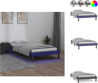 Immagine prodotto di vidaXL Letto in legno massiccio con illuminazione a LED grigio 90x200 cm - Letti e strutture letto