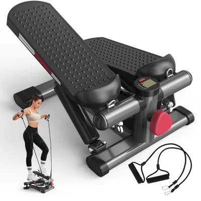 Zdjęcie produktu dla JASPORT ST1 mini stepper, 2 w 1 z kablami zasilającymi, wyświetlaczem LCD, regulowanym oporem, do treningu nóg i ramion, cichy i kompaktowy, maks. obc