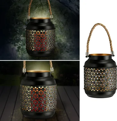 Produktbild von Cepewa Windlicht - Kerzenhalter - schwarz mit gold - 18 cm