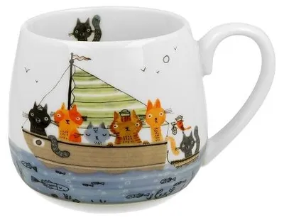 Produktbild von Becher, Kaffeetasse, Katzen Tasse, in einer Box, als Geschenk - Matrosenkatzen 430 ml