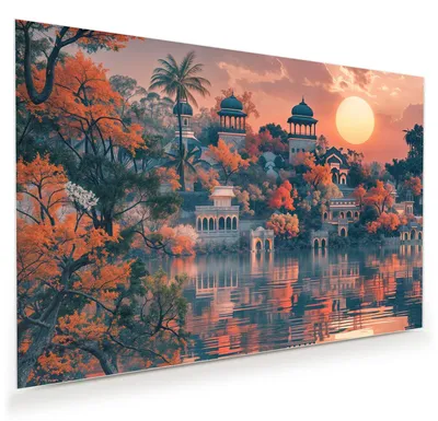 Produktbild von Glasbild 45x30cm in XXL für Wohnzimmer, Schlafzimmer Motiv Sonnenuntergangspalast