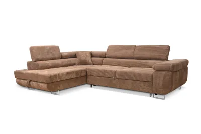 Produktbild von Ecksofa Aller L-form Schlafsofa in Braun Cord Eckcouch mit Schlaffunktion und Bettkasten, Links Ottomane