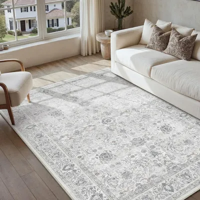 Immagine prodotto di Tappeto per soggiorno, 120x170 cm, grigio, pelo corto, lavabile, antiscivolo, in poliestere