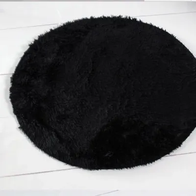 Produktbild von Runder Teppich Wohnzimmer Hochflor Flauschig Schwarz 180cm