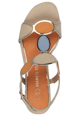 Produktbild von MARCO TOZZI Damen Sandale Textil Sandalette Metallic T-Riemen Vegan 2-28230-42, Größe:36 EU, Farbe:Beige