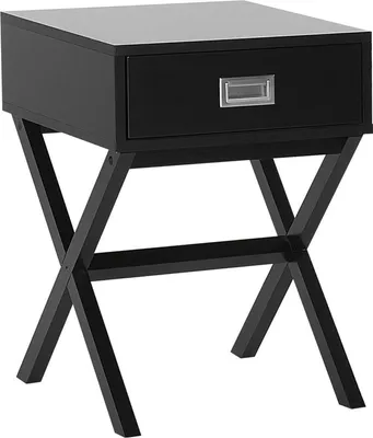 Zdjęcie produktu dla BELIANI Stolik czarny z szufladką 55 x 40 cm kwadratowy blat styl skandynawski