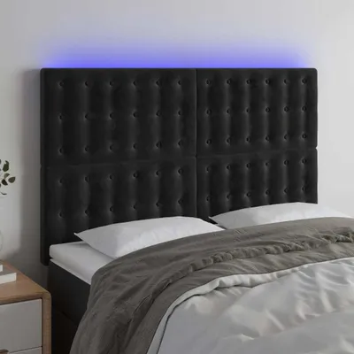 Zdjęcie produktu dla Maison Exclusive - Zagłówek do łóżka z LED, czarny, 144x5x118/128 cm, aksamit