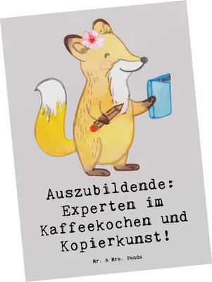Produktbild von Mr. & Mrs. Panda Grußkarte Auszubildende Kaffeekünstler - Grau Pastell - Geschenk, Postkarten, Postkarte, Berufsalltag, Berufsausbildung, Berufe, Motivkarte, Lehrlinge