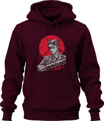 Produktbild von Samurai Katana Anime Yakuza Gentleman Blut Noir Steampunk Retro Uni Hoodie Kapuzenpullover, Burgundy, M